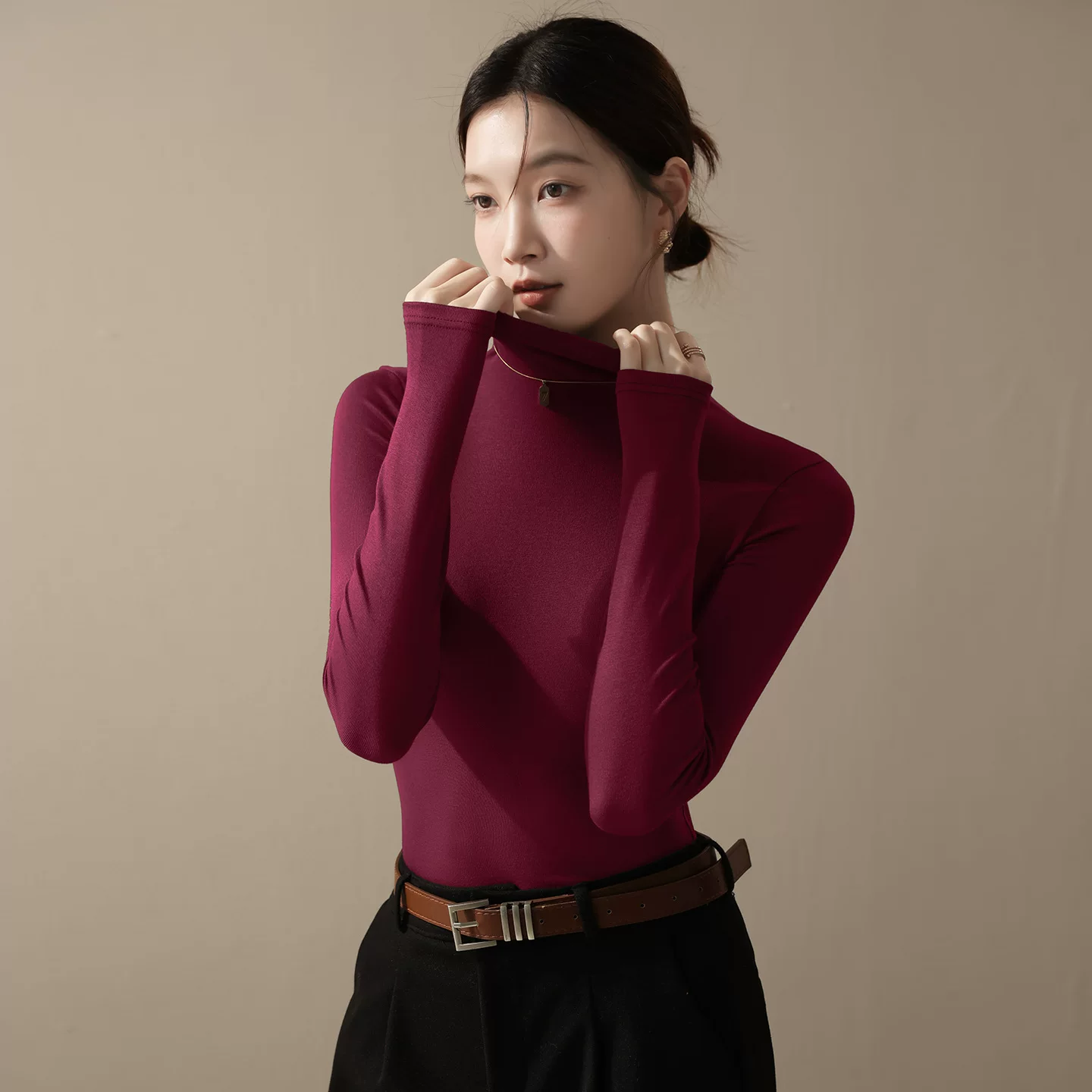 Modal Half-Turtleneck Base Shirt for Women, Suitable for Layering or Wearing Alone, Autumn/Winter 2026 New Style, High-End Black Stylish Top - 4