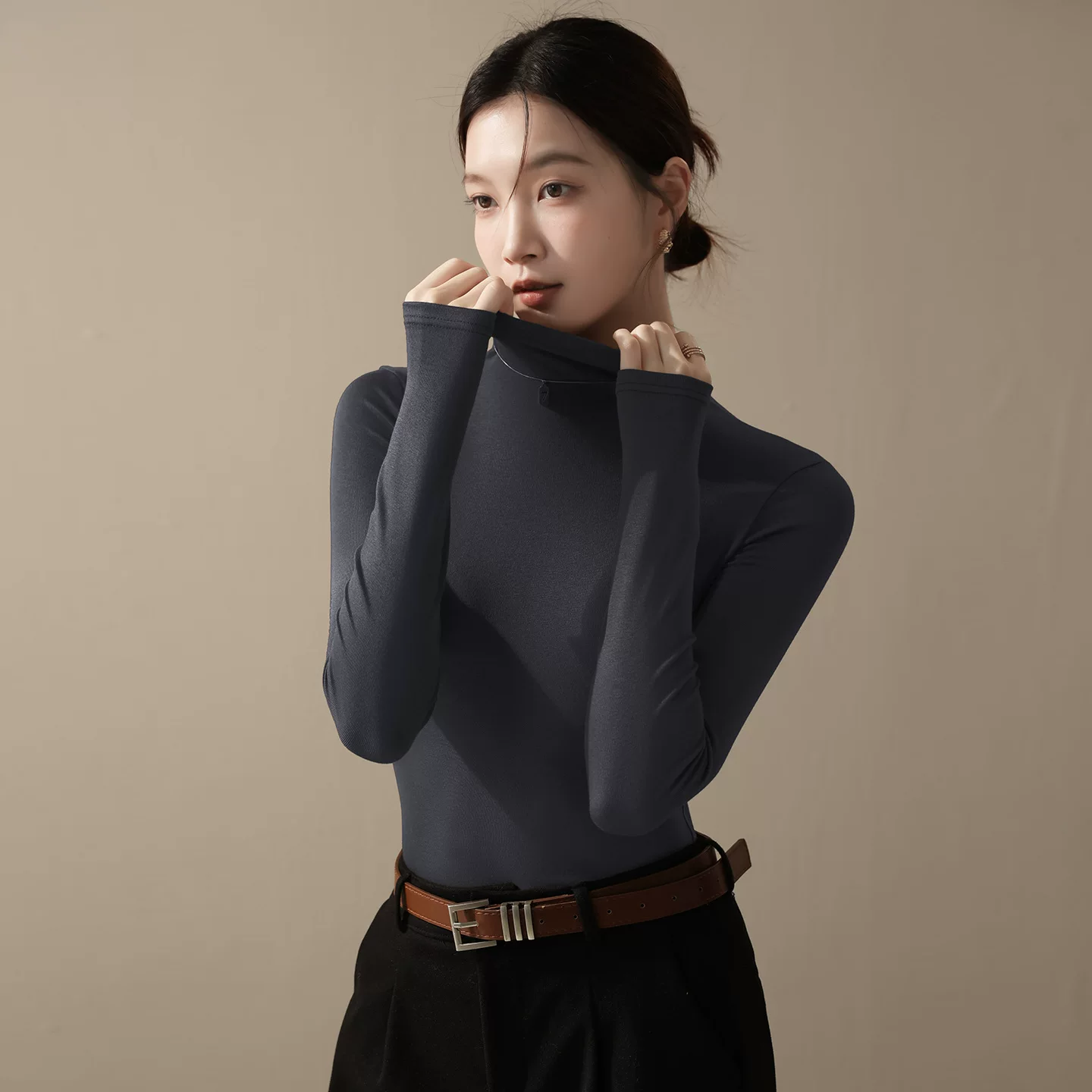 Modal Half-Turtleneck Base Shirt for Women, Suitable for Layering or Wearing Alone, Autumn/Winter 2026 New Style, High-End Black Stylish Top - 3
