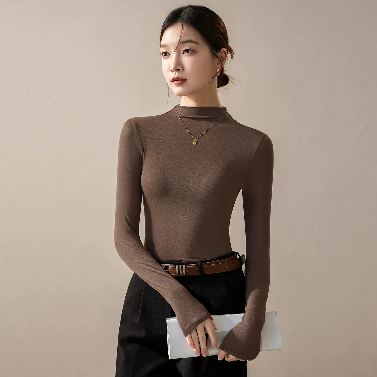 Modal Half-Turtleneck Base Shirt for Women, Suitable for Layering or Wearing Alone, Autumn/Winter 2026 New Style, High-End Black Stylish Top - 1